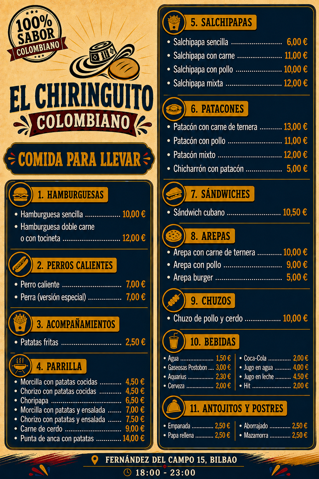 Carta de El Chiringuito Colombiano